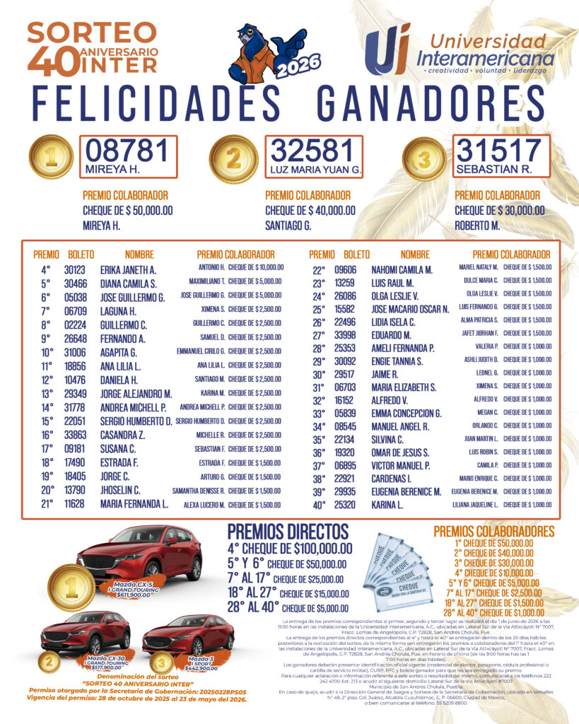 Ganadores Sorteo 40 Aniversario